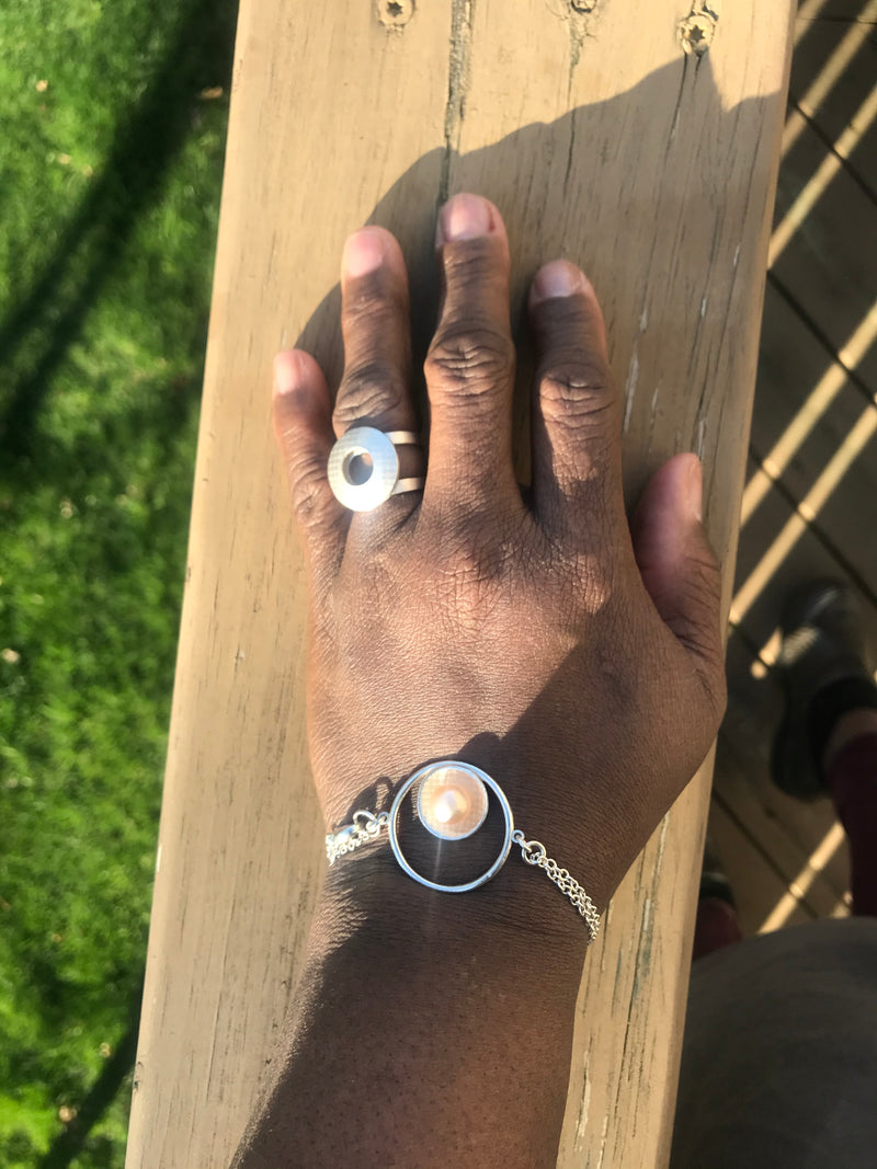 Pareure Oculus Ring One: Fibril™ Textured Statement Ring and Pareure Mantle Wristwrap Pendant Bracelet